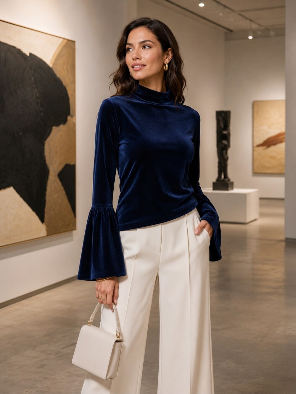 Torn by Robby Kobo midnight blue velour bell sleeve shirt